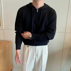 Threebooy  New British Leisure Men's Hooded Sweater Trendy Zip-up Preppy Style Slim-fit Long Sleeve Hoodies Casual Vintage Warmth Knitwear