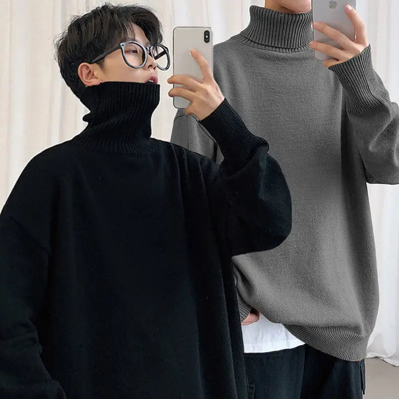 Threebooy Men's Knit Sweater Turtleneck Knitwear High Collar Warm Pullovers Male Solid Color Korean Popular Clothes Designer Cashmere Top