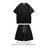 Threebooy Summer Sets Men Fashion Retro Short Sleeve T-shirt/Shorts Two Piece Men Streetwear Loose Plaid Set Mens Short Sets Large Size