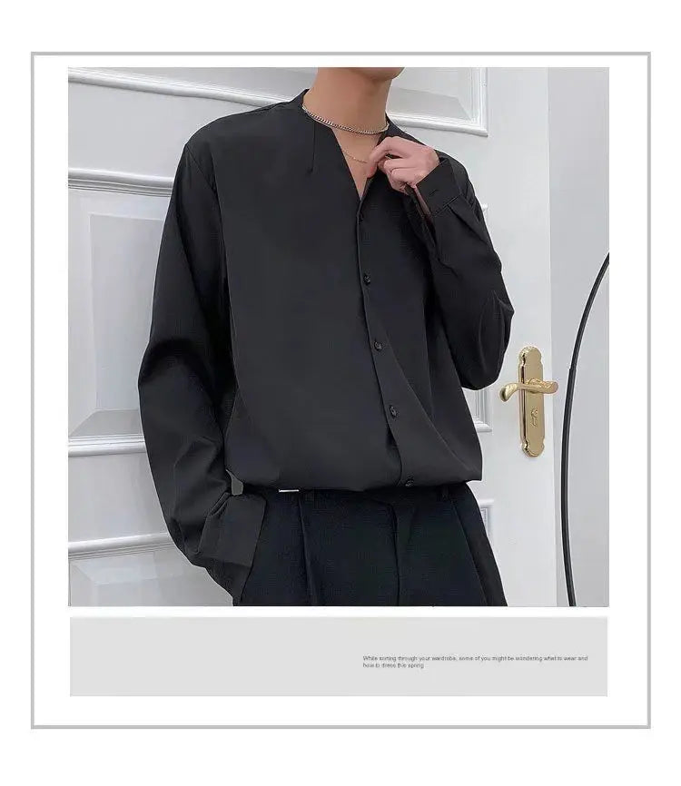 Threebooy 2025 New Retro V-neck Shirt Temperament Solid Color Long-sleeved Drooping White Shirt Korean Loose Trendy Top Aesthetic Chic