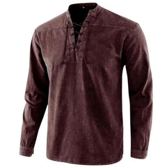 Threebooy Spring Autumn Men T Shirt Vintage Stand Collar Solid Color Long Sleeve Causal T Shirt Men Fashion Cotton Tops Tees Mens Clothing