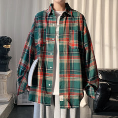Threebooy  Autumn Long Sleeved Shirt Men Fashion Oversized Plaid Shirt Men Streetwear Korean Loose Casual Shirts Mens Large Size M-5XL