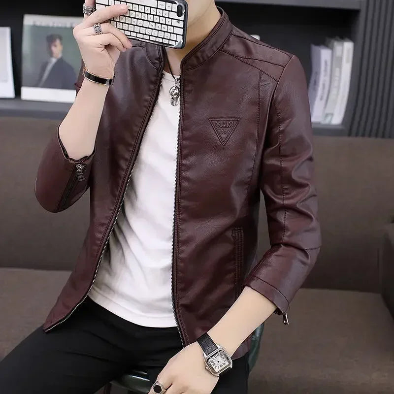 Threebooy Casual Male Leather Blazer Black High Quality Clothing Handsome Original Coat Luxury Designer Simple Breasted Men's Suit Jackets