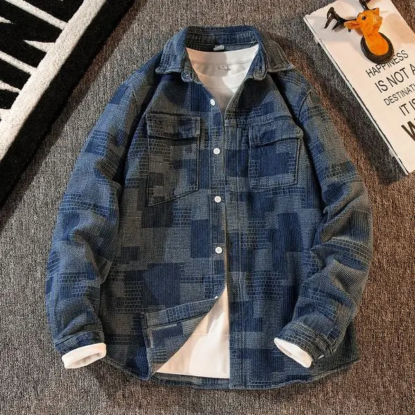 Threebooy Plaid Shirt Men's High-end Fashion Top Hong Kong Style Long-sleeved Loose Handsome Trendy Retro Shirt Casual Jacket Aesthetic