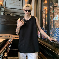 Threebooy Men Ice Silk Hellow Sleeveless TShirts O-Neck Vest Summer Male Loose Casual Tank Tops Fashion Oversized Singlets Male Clothing