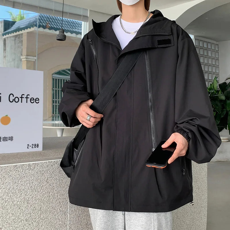 Threebooy Hooded Jackets Loose Fitting Men's Clothing  Korean Style Clothes Outerwear Man Hoodie Spring Popular Coats Models 2024
