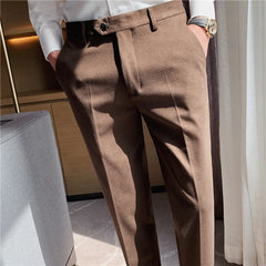 Threebooy Men Slim Fit Suit Pants High Quality Woolen Trousers Men Slim Fit Dress Pants Formal Business Office Social Suit Pants 36