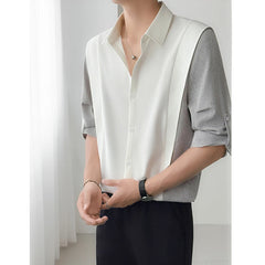 Threebooy Patchwork Mid Sleeve Shirt mens Novel Design High Quality Cool Comfort Fabric Summer Fashion Trendy Menswear