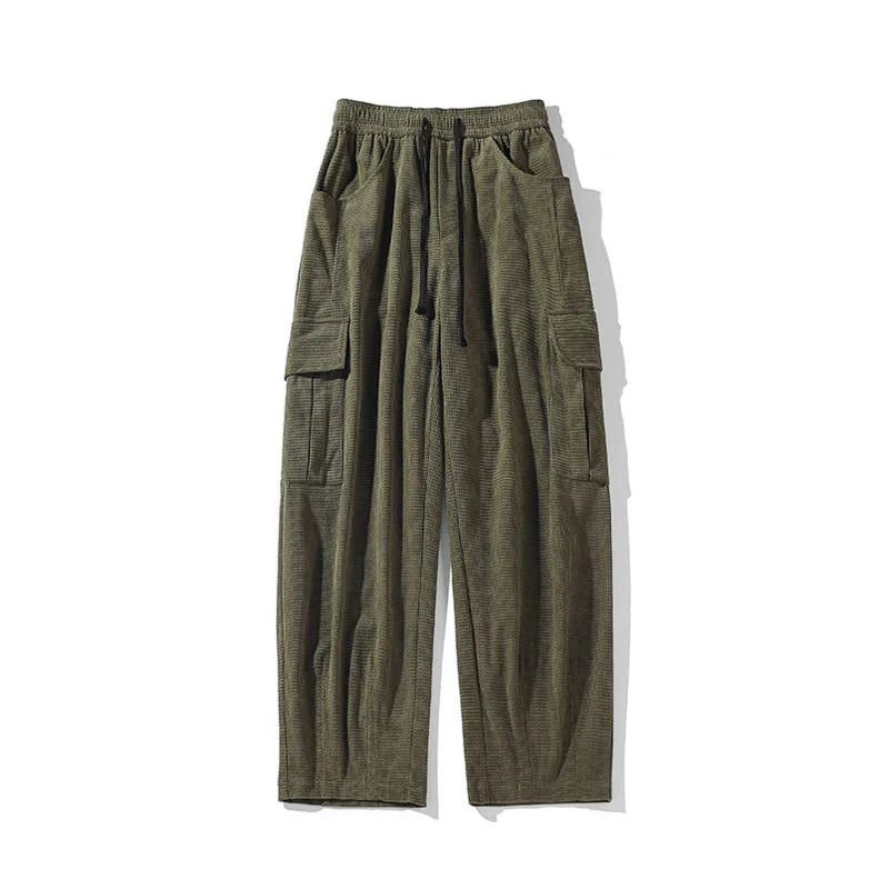 Threebooy Men's Elastic Waist Work Trousers Loose Vintage Fashion Trend Casual Pants Black/green Color Joggers Sweatpants M-5XL