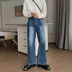 Threebooy  New Korean Cleanfit Male Jeans Luxury Naples High Waist Wide Legs Denim Pants Fashion Solid Color Retro Premium Elegant Trousers