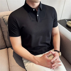 Threebooy  Polo T Shirt Man Spring Summer New Quality Ice Silk Short Sleeve Knitted Men T-Shirts Slim Fit Business Casual Plain Color Tees