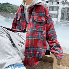 Threebooy Thick Plaid Woolen Coat Men Warm Oversized Retro Thickened Woolen Jacket Mens Streetwear Korean Loose Short Woolen Coat Men