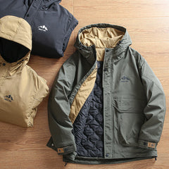 Threebooy Outdoor Windproof  Padded Jacket Plus Thickened Warm Large Pocket Workwear Casual Hooded Parkas Trendy High-end Button Up Coats