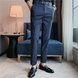 Threebooy  Autumn Casual Business Men Stripe Pants Fashion Slim Fit Long Trouser For Men's Mid Waist  Design Pants Spring Streetwear