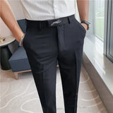 Threebooy Men Business Dress Pants Korean Style Slim Office Social Suit Pants Casual Trousers Streetwear Black White Clothing 29-36