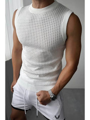 Threebooy  American Hardman Style Hollow out Knitted Men's Mesh Fishing Net Sleeveless Cover up Sweatshirt Version See through Vest Tank...