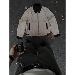 Threebooy Plaid Retro Jacket Men's Spring Autumn Streetwear American Lapel Jacket Color Blocking Design Coat High-end Motorcycle Suit Top