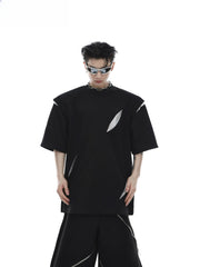 Threebooy Korean Niche Deconstruction Segmented Shoulder Pad Short Sleeve Splicing Design T-shirt High-end Trendy Half-sleeved Men Women