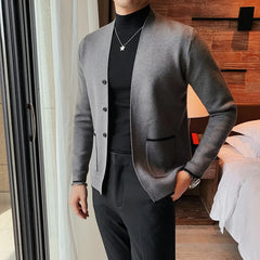 Threebooy Knitted Cardigan Men Autumn Long Sleeve Slim Fit Sweater Coat Business Casual Sweatercoat Streetwear Men Clothing