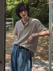 Threebooy Korean Simple Elegant Short-sleeved T-shirt Men's Summer Loose Casual Half-sleeved T-shirt High-end Commuting Outfit Chic Tees