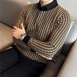 Threebooy Fake 2 Pieces Shirt Collar Casual Knit Sweater/Male Slim Fit Fashion High Quality Plaid Knit Shirt Male Casual Pullover 3XL 4XL