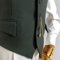 Threebooy  Men Vest Mossy Green Herringbone With Lapel Single Button Waistcoat For Wedding Party Business Work Daily Casual Men Suit Vest