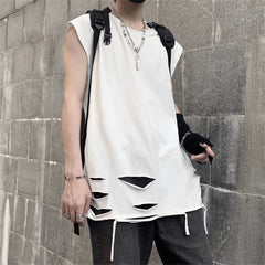 Threebooy Summer Men Sleeveless Vest Casual Solid Tops Loose O-neck Pullover