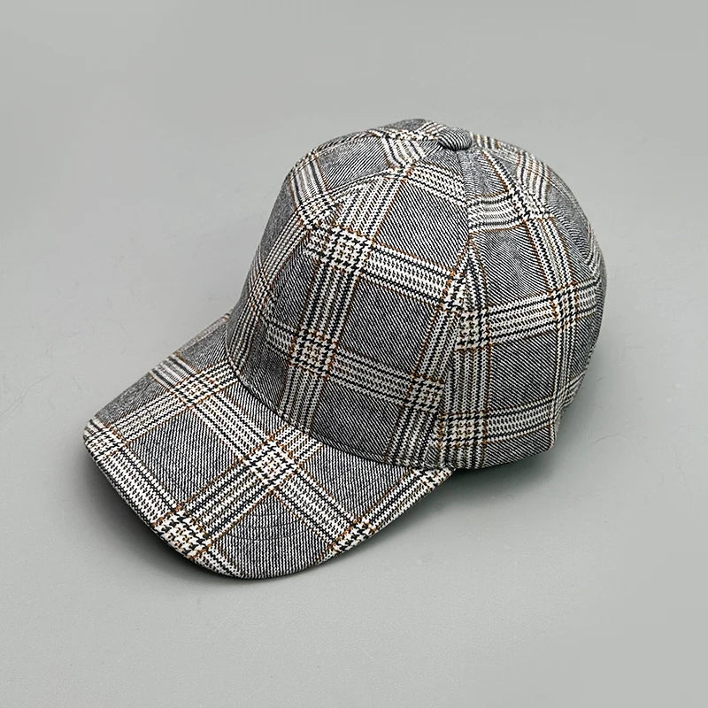 Threebooy  Versatile Stripe Check Baseball Caps Autumn and Winter New Fashion Men Women Cotton British Style Warm Sunshade Houndstooth Soft