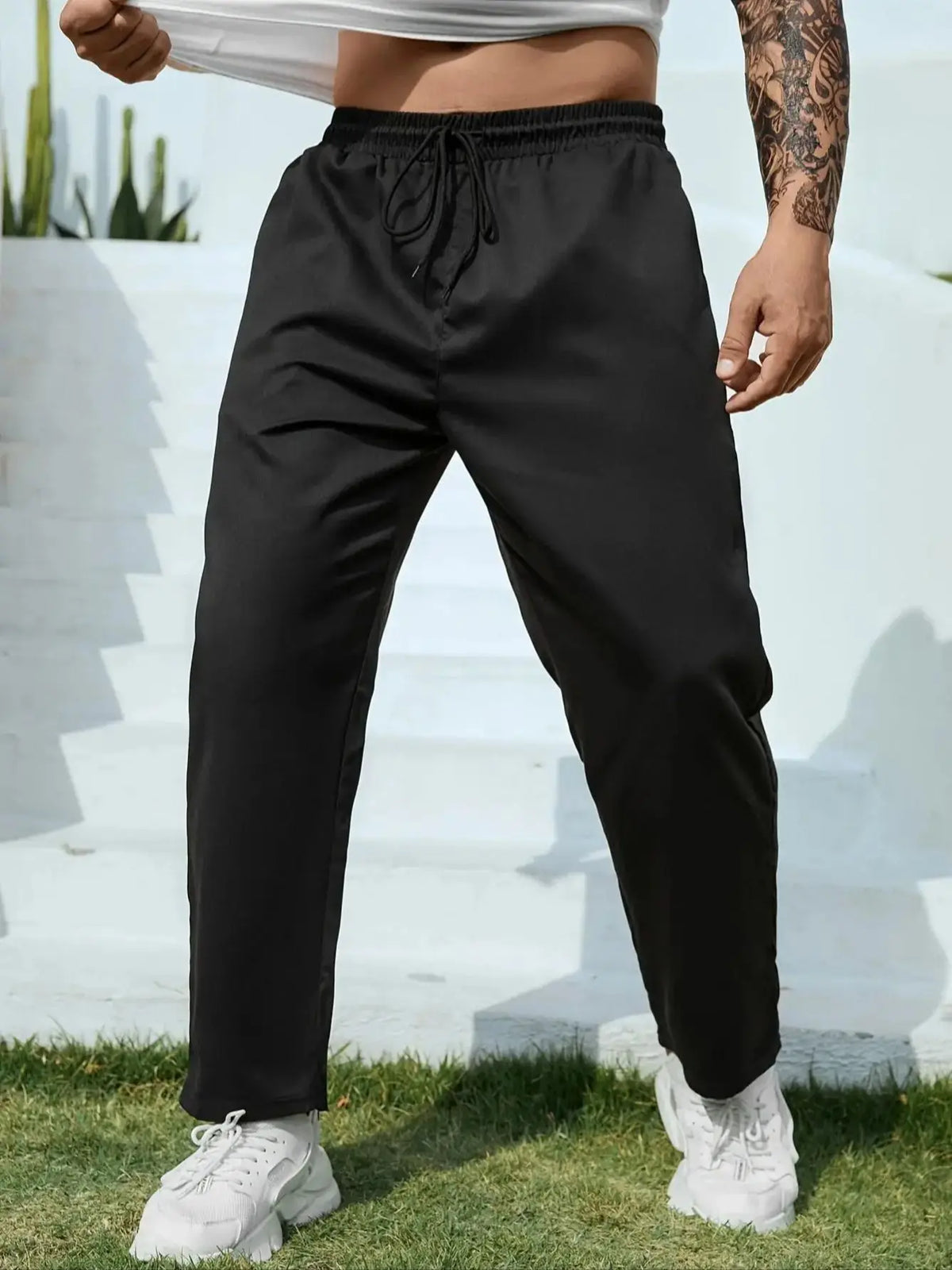 Threebooy  Plus Size Men's Solid Casual Fashion Pants For Spring Fall Winter, Men's Clothing
