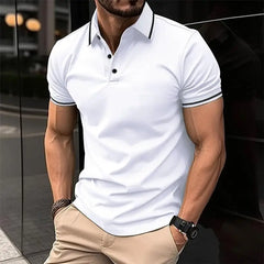 Threebooy  Summer Men Polo T-Shirt Men Casual Polo Shirt Male Short Sleeves Tops Tees Men Stripe Pattern Print Button T Shirt