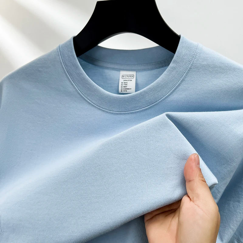 Threebooy  100% pure cotton summer high-end brand men's short sleeve round neck fashionable style half sleeved top breathable T-shirt
