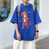 Threebooy  Men's Tiger Printing High Quality T-shirts Fashion Trend Round Neck Tshirts Cotton Clothes Blue/black/white/green T Shirts