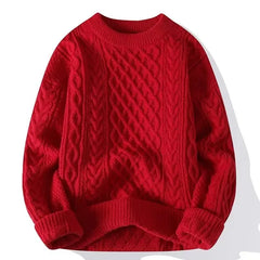 Threebooy  Trendy Knitted Sweater For Men Casual Round Neck Warm Inner Loose-fit Pullover Cozy Soft Supple Fall Winter Fashion
