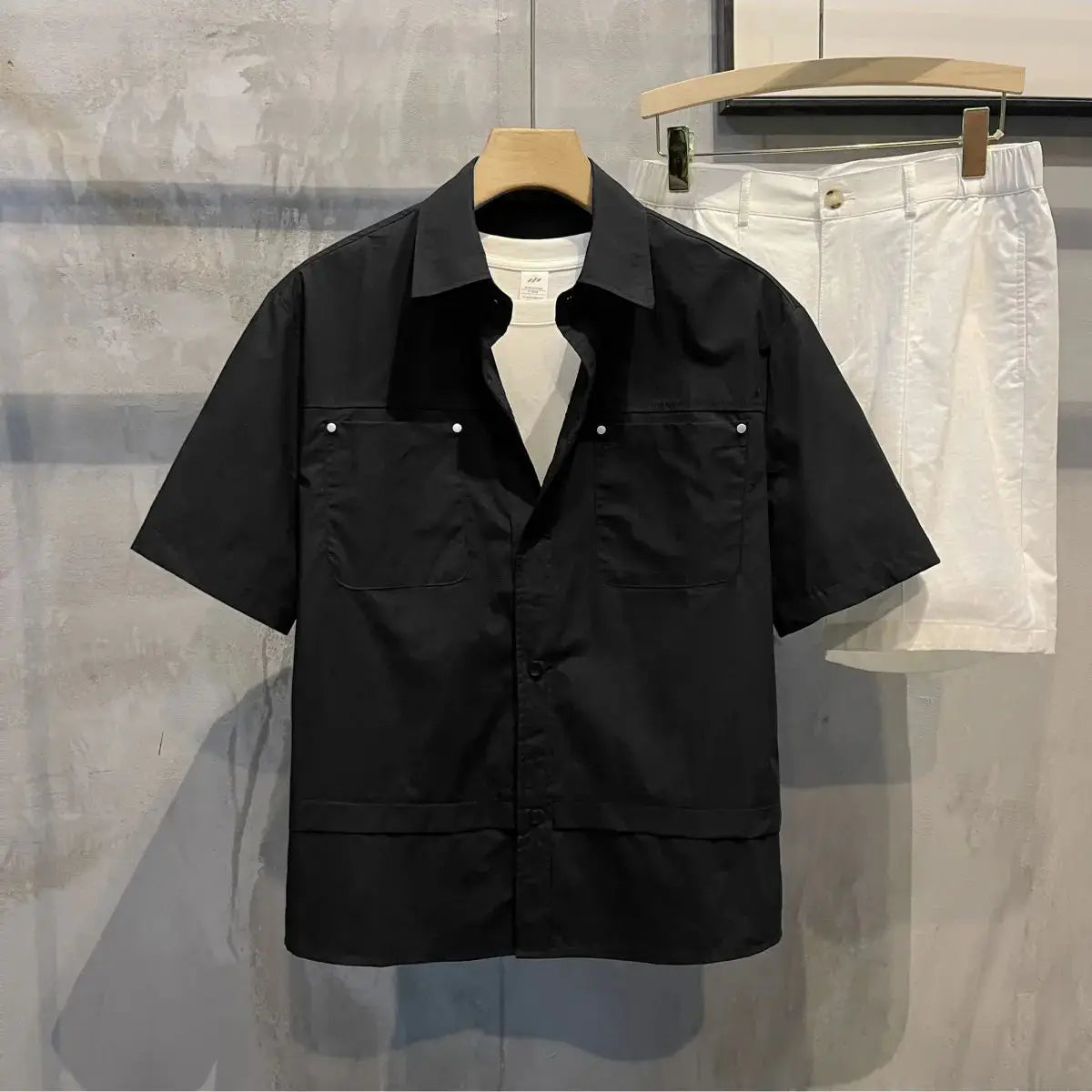 Threebooy  Summer New Shirt Short-sleeved Men's Fashion Trendy Casual High-end Sense Handsome Versatile Square Collar