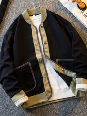 Threebooy Preppy Jacket Mature Contrasting Color Splicing Cardigan Knitted Sweater Jacket Men's Knitted Sweater Baseball Uniform