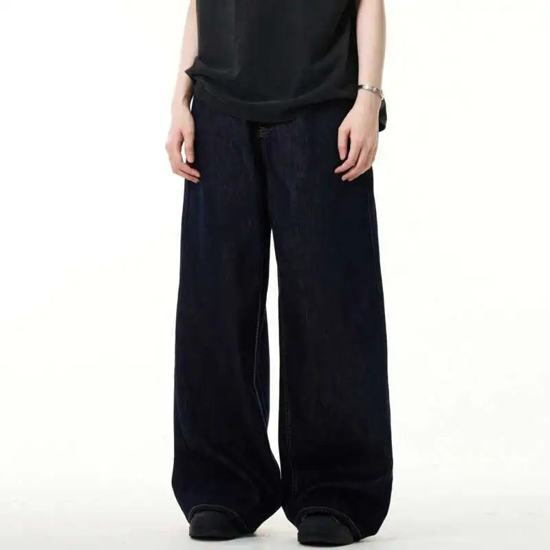 Threebooy  Simple Men's Denim Pants Vintage Washing Wide Leg Loose Jeans Casual Straight American Style Male Trousers New 2025
