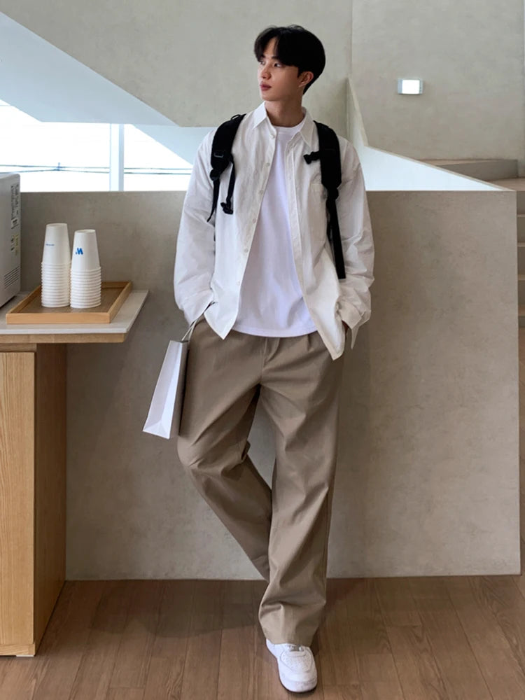 Threebooy Korean Style High-end Straight-leg Casual Pants Men's Spring Summer Loose Trousers American 2025 New Trendy Wide-leg Pants Chic
