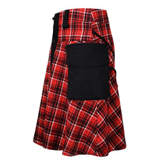 Threebooy Mens Plaid Pleated Pocket Scottish Skirt 2024 New Genderless Fashion Youth Casual Medieval Retro Simple Steampunk Skirt Unisex