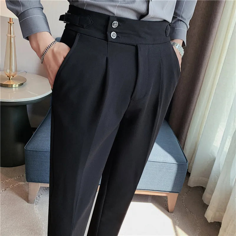 Threebooy British Style Autumn New Solid Business Casual Suit Pants Men Formal Pants High Quality Slim Fit Office Trousers Pantalon 29-36