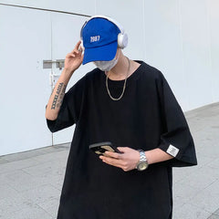 Threebooy Oversized Cotton Men Fashion Men's Summer Tshirts Oversize Tee Shirts Solid Casual T-Shirt for Man Streetwear Big Size