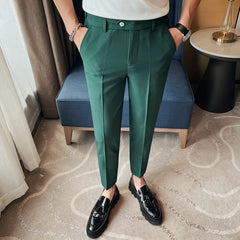 Threebooy Summer High Elastic Suit Trousers for Men Business Dress Pants Casual Slim Office Social Suit Pants Streetwear Costume Homme