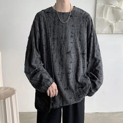 Threebooy Spring Summer Men Hole T Shirts Harajuku Hip Hop Long Sleeve Oversized Tshirts Male Korean Fashion Tee Tops Plus Size 3XL