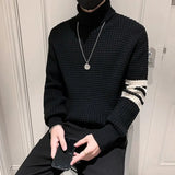 Threebooy Man Clothes Pullovers Knitted Sweaters for Men Turtleneck Black High Collar Striped Knitwears Baggy Wool Order T Shirt Casual A