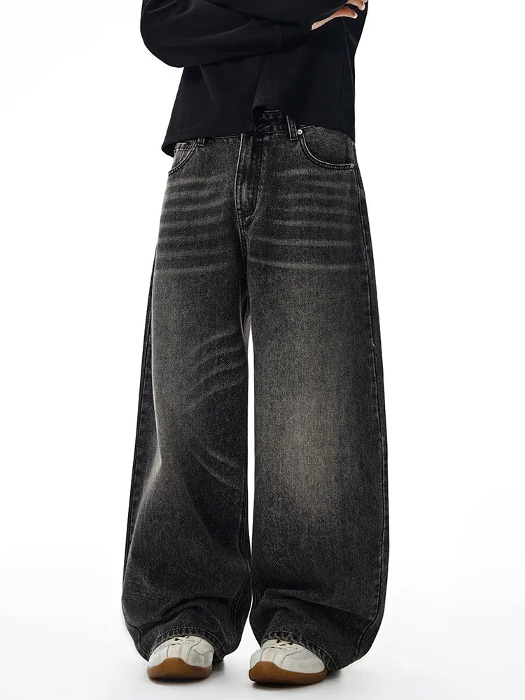 Threebooy American Classic Jeans Men's Autumn Wash Cotton Casual Loose Wide-leg Denim Pants Vintage High Street Y2K Trousers
