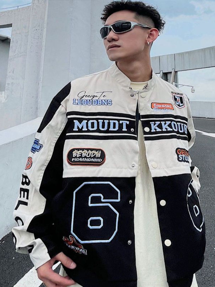Threebooy American Retro Racing Jacket Handsome Detachable Function Racing Suit Jacket Men Loose Niche Button Up Baseball Uniform