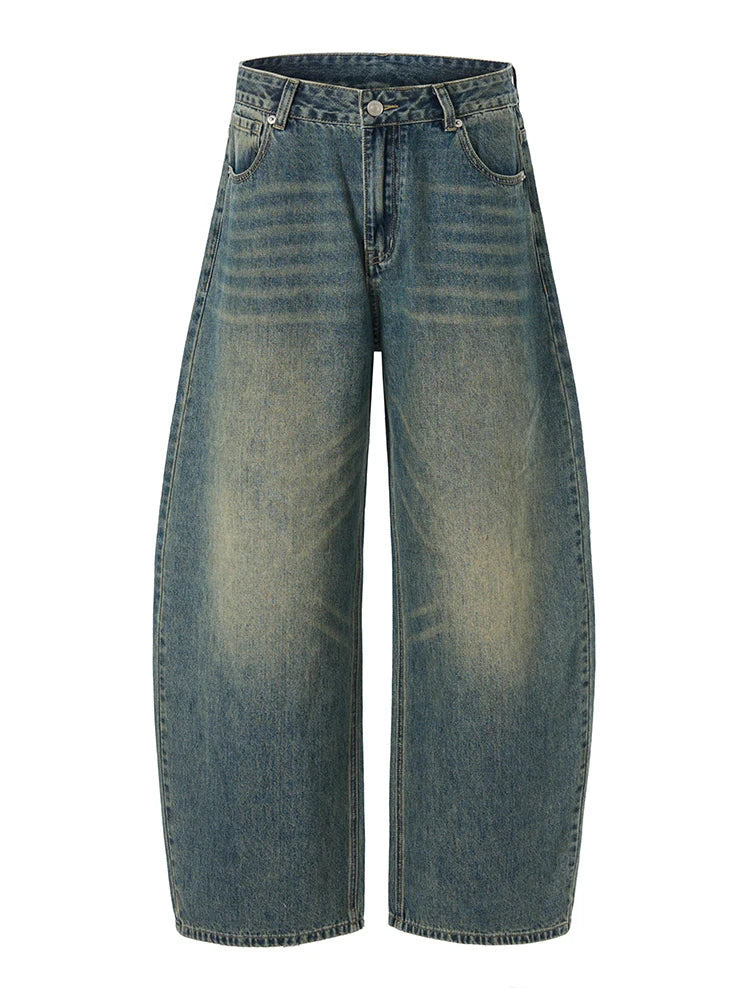 Threebooy American Classic Jeans Men's Autumn Wash Cotton Casual Loose Wide-leg Denim Pants Vintage High Street Y2K Trousers