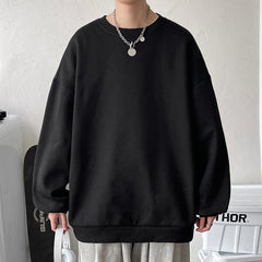 Threebooy Harajuku Sweatshirts Men Korean Solid Color Basic O Neck Oversized Pullovers Spring Autumn Simple Fashion Casual Tops 5XL-M