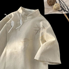 Threebooy  Chinese Style Classic High-end Shirt Summer Korean Style Trendy Retro Unique Temperament Loose Short-sleeved Blouse Aesthetic