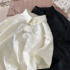 Threebooy Summer Short-sleeved Shirt Men's New Chinese Men's National Trend Shirt Loose Large Size Metal Button Couple's Top Aesthetic