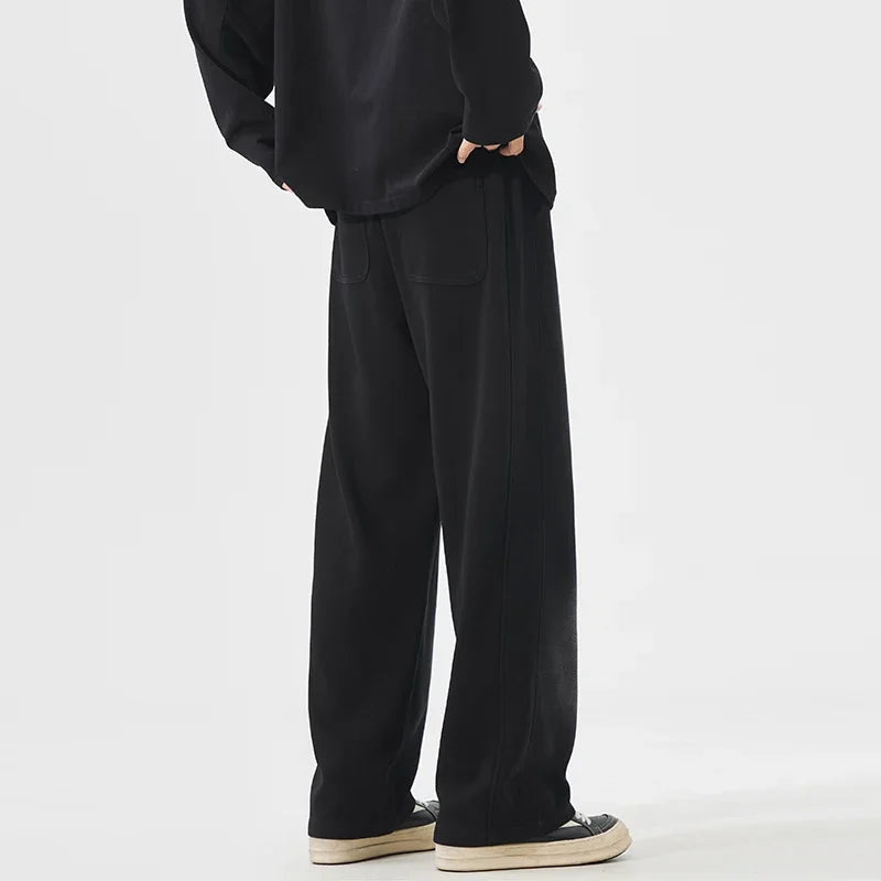 Threebooy  Autumn New Fashion Korean Men's Casual Pants Distressed Classic Black Baggy Straight Trousers Sweatpants Streetwear Male Clothes
